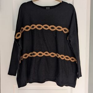 Aaeda Black Sweater with Abstract Tan Chain Pattern Size M